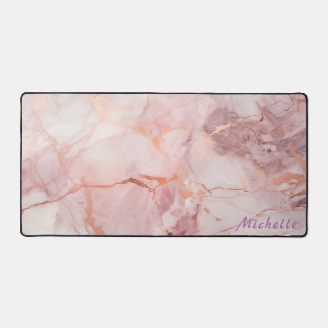 Tapis de bureau en marbre doré Rose personnalisé (Recto)