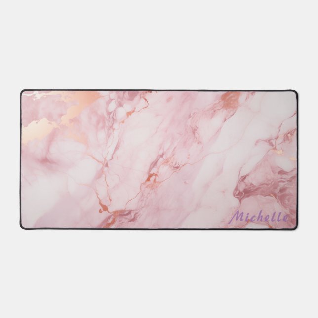 Tapis de bureau en marbre doré Rose personnalisé (Recto)