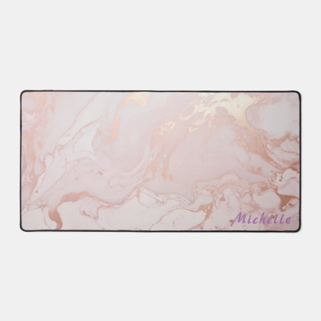 Tapis de bureau en marbre doré Rose personnalisé (Recto)