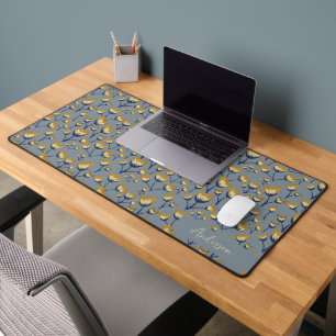 Tapis de bureau floral bleu et jaune
