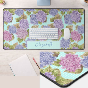 Tapis de bureau floral sarcelle et violet avec nom