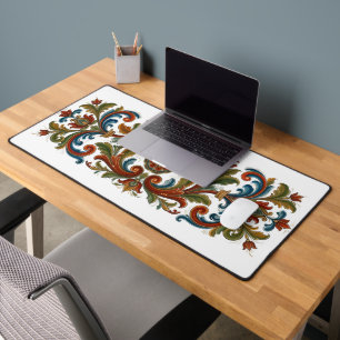 Tapis de bureau géant à motif Rosemaling scandinav
