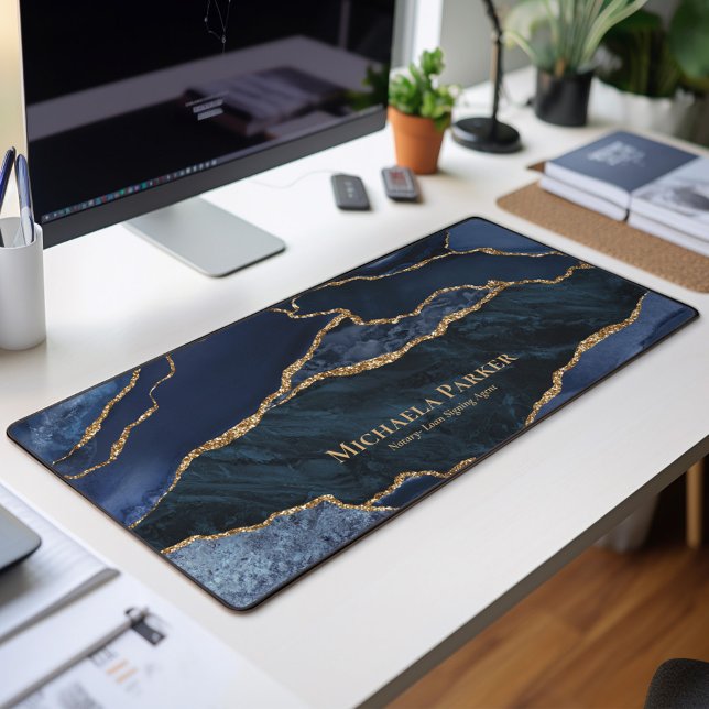 Tapis de Bureau Géode d'Agate Bleu Marine et Or po (Créateur téléchargé)