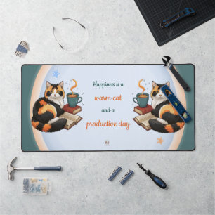 Tapis de bureau journée productive chat calicot co