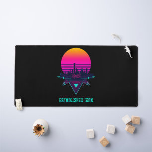 Tapis de bureau néon de ville synthwave rétro 80s