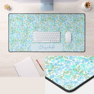 Tapis de bureau personnalisé avec fleurs sarcelle