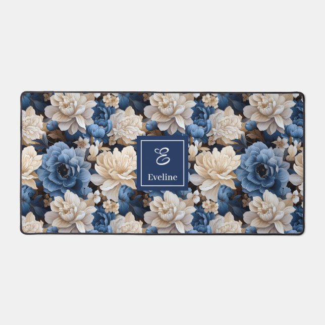 Tapis de bureau personnalisé Fleurs d'ivoire bleue (Recto)