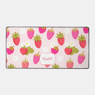 Tapis de bureau personnalisé fraise rose cottageco