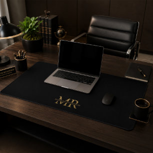 Tapis de bureau personnalisé Monogramme Or Noir Pr