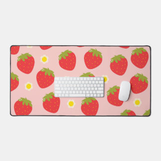 Tapis de bureau rose pastel Kawaii à motif fraise