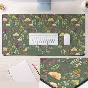 Tapis de bureau vert personnalisé avec feuilles d'