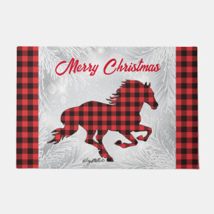 Tapis de Noël à motif carreau rouge et noir avec c
