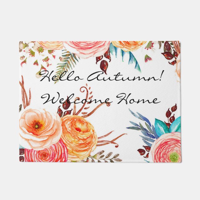 Tapis de porte à la maison bienvenu "de fleurs (Devant)
