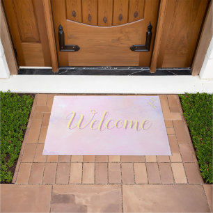 Tapis de porte à l'aquarelle rose, violet et jaune