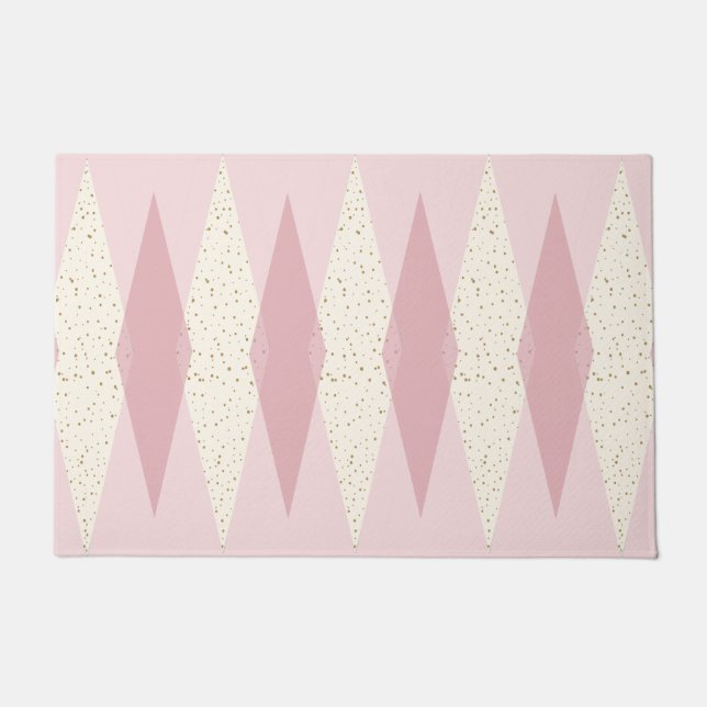 Tapis de porte à motifs de losanges rose moderne (Devant)