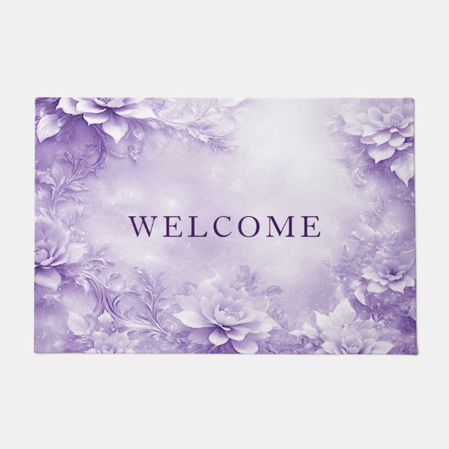Tapis de porte aux fleurs blanches violettes (Devant)