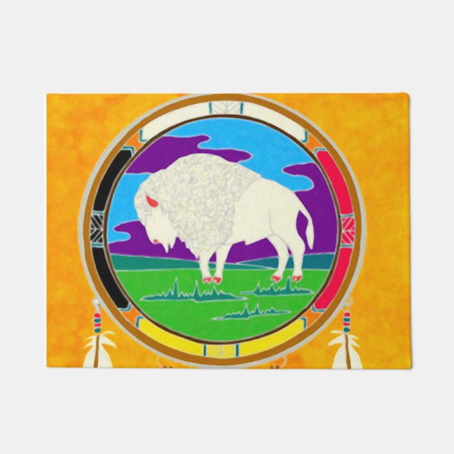 Tapis de porte blanc de Natif américain de Buffalo (Devant)