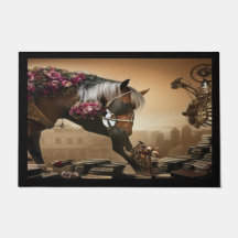 Tapis de porte cheval steampunk avec des roses