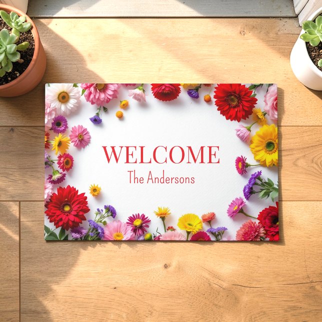 Tapis de porte coloré fleurs roses rouges (Créateur téléchargé)