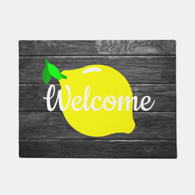 Tapis de porte de "accueil" de citron et en bois (Devant)