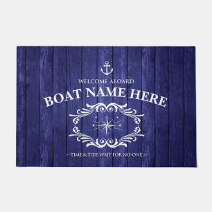 Tapis de porte de bateau à effet de bois bleu pers