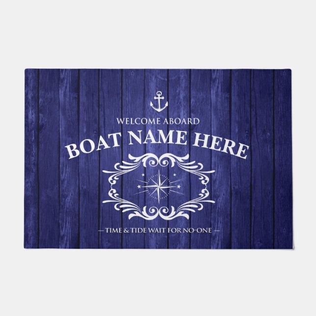 Tapis de porte de bateau à effet de bois bleu pers (Devant)