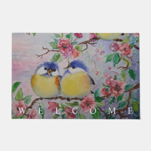 Tapis de porte de printemps avec de mignons éperon