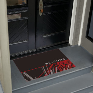 Tapis de porte décoratif moderne noir et rouge