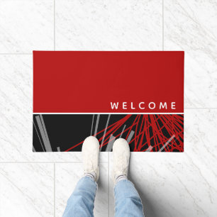 Tapis de porte décoratif moderne rouge et noir