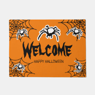 Tapis de porte d'Halloween orange avec toiles d'ar