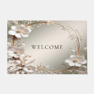 Tapis de porte floral blanc orné