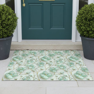 Tapis de porte floral vert élégant