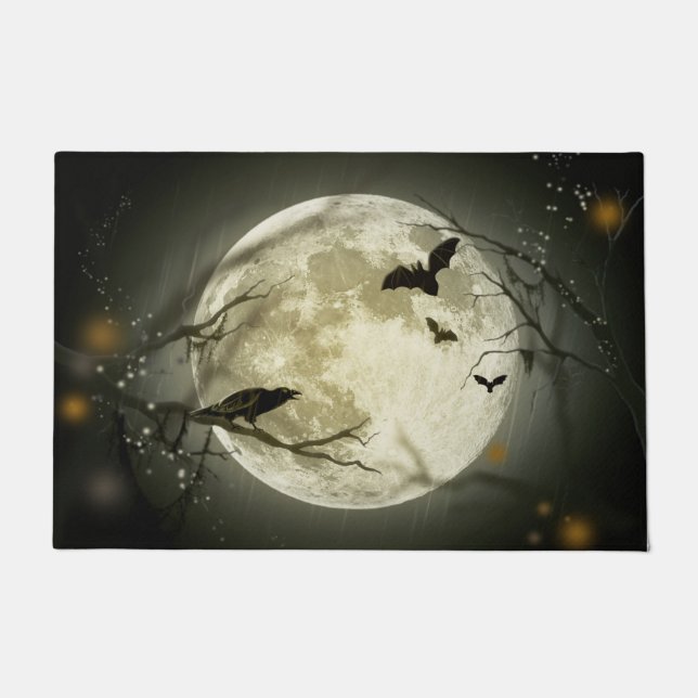 tapis de porte Halloween chauve-souris lune étoile (Devant)