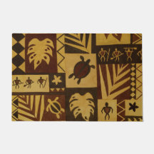 Tapis de porte hawaïen de guerrier de pétroglyphe
