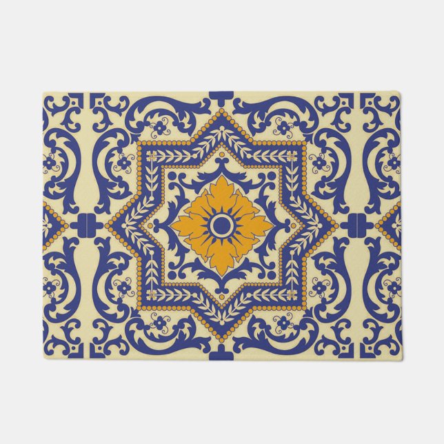 Tapis de porte orange bleu de style en céramique (Devant)