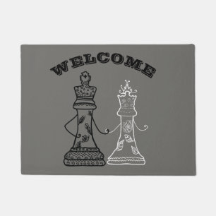 Tapis de porte roi reine d'échecs Welcome