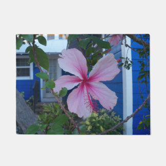 Tapis de sol avec fleur d'hibiscus rose