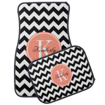 Chevron noir et blanc avec le monogramme de corail