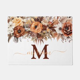Tapis de sol de cuisine de luxe : Fleurs boho marr