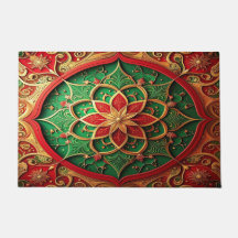 Tapis de sol décoratif de vacances rouge vert