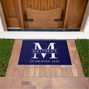 Tapis de sol élégant bleu marine monogramme person