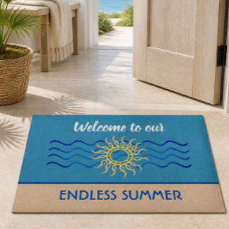 Tapis de sol en Teal & Kaki | Bienvenue pour un Ét