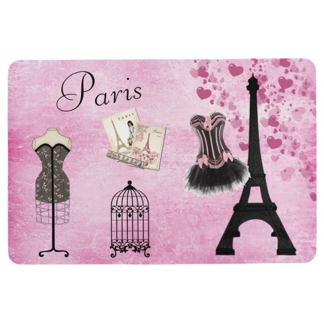 Tapis De Sol Mode rose chic de Tour Eiffel de Paris (Devant)