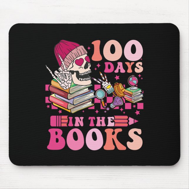 Tapis De Souris 100 Days In The Books Reading Teacher Skeleton Val (Devant)