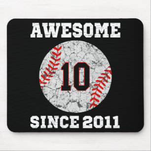 Tapis De Souris 10e Anniversaire de baseball Lover Cadeau 10 Ans V