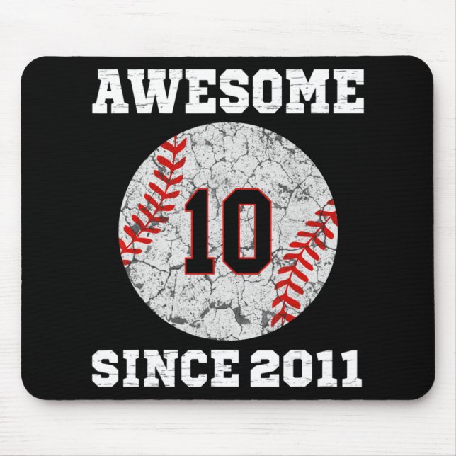 Tapis De Souris 10e Anniversaire de baseball Lover Cadeau 10 Ans V (Devant)