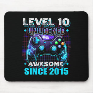 Tapis De Souris 10e anniversaire Garçon niveau 10 Joueur 10 ans Je