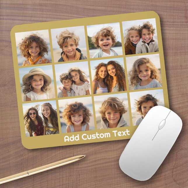 Tapis De Souris 12 Collage photo avec Arrière - plan or (Personalized mousepad - Add Photos and Custom Text)
