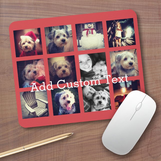 Tapis De Souris 12 collage photo carré avec arrière - plan cayenne (Personalized mousepad - Add Photos and Custom Text)