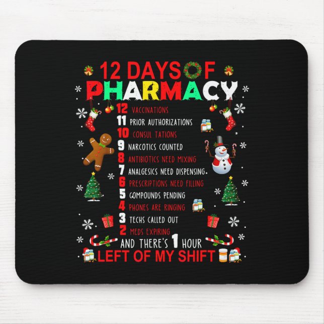 Tapis De Souris 12 Days Of Pharmacy Funny Christmas Pharmacist Tec (Devant)